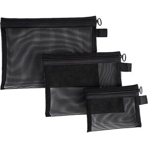 3PCS Black Mesh Zipper Pouches See Through Toiletry Organizer Travel Bags